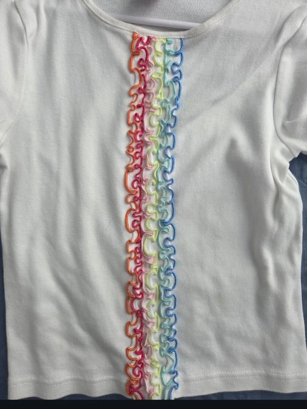 Gymboree White Short-Sleeve Tee with Rainbow Ruffle Stripe